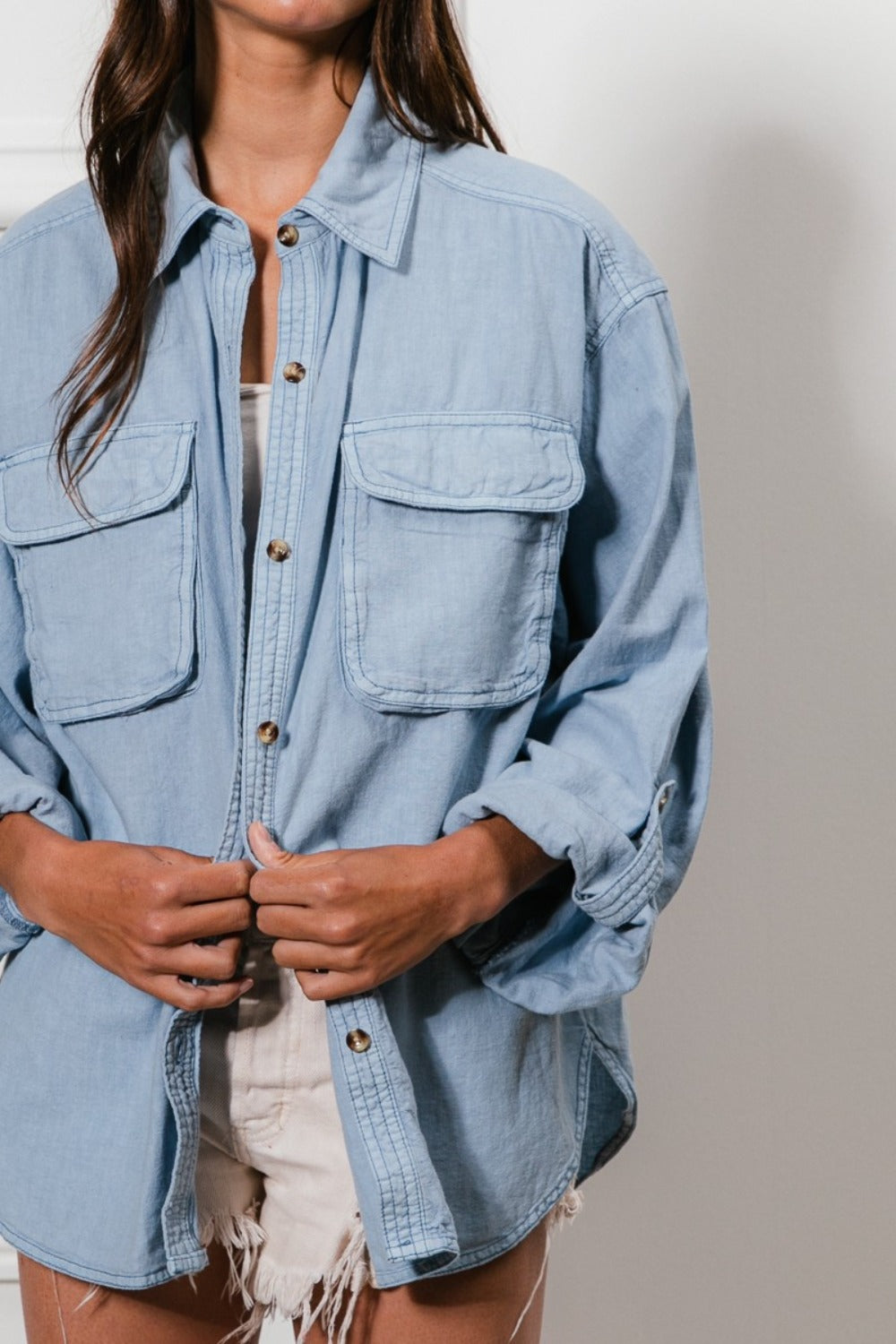 BiBi Brushed Plaid Crop Jacket with Pockets
