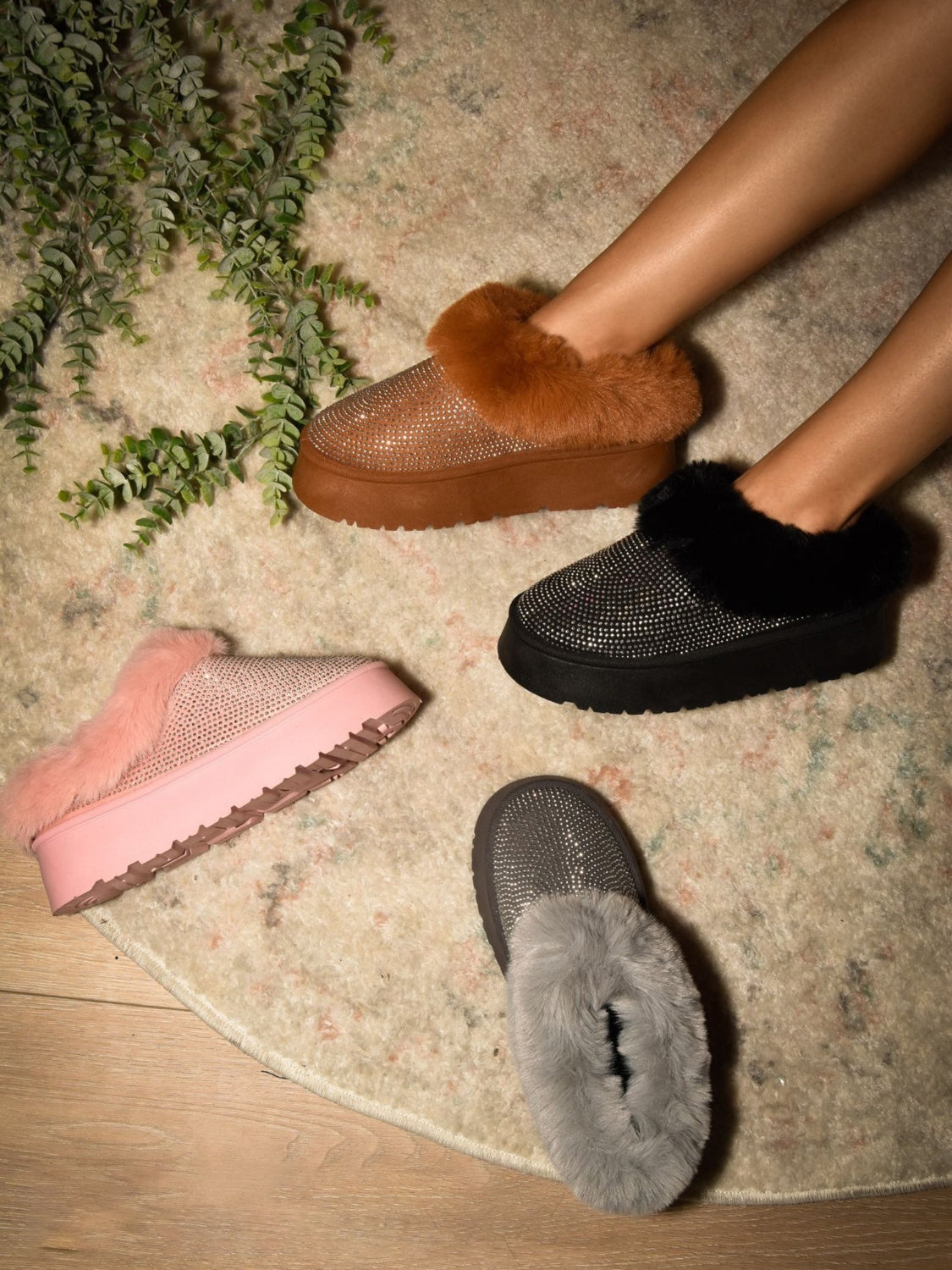 WILD DIVA Embellished Faux Fur Platform Booties tt
