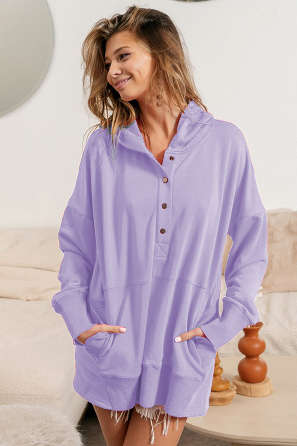 BiBi Half Snap Dropped Shoulder Hoodie nt