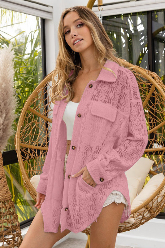 BiBi Oversized Lace Shacket with Front Pockets tt