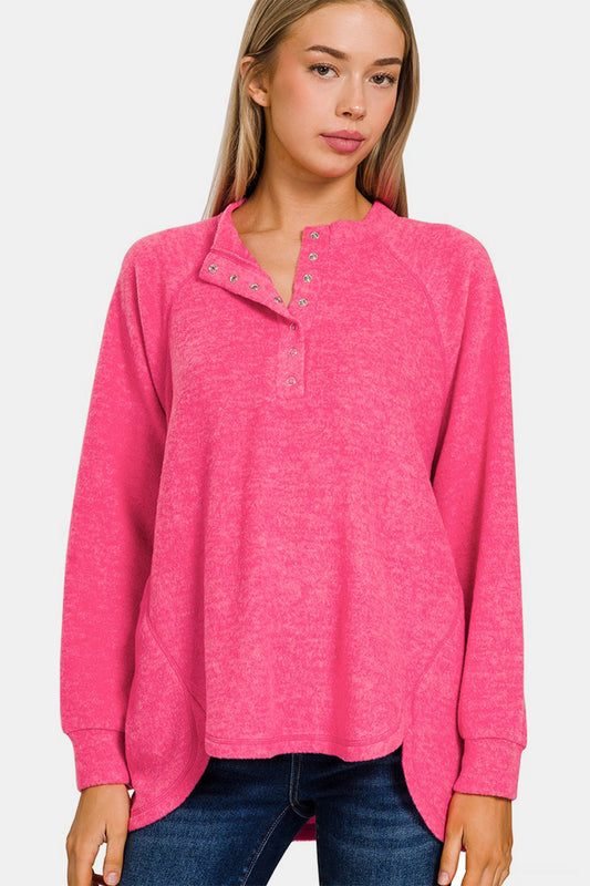 Zenana High-Low Acid Wash Fleece Sweatshirt
