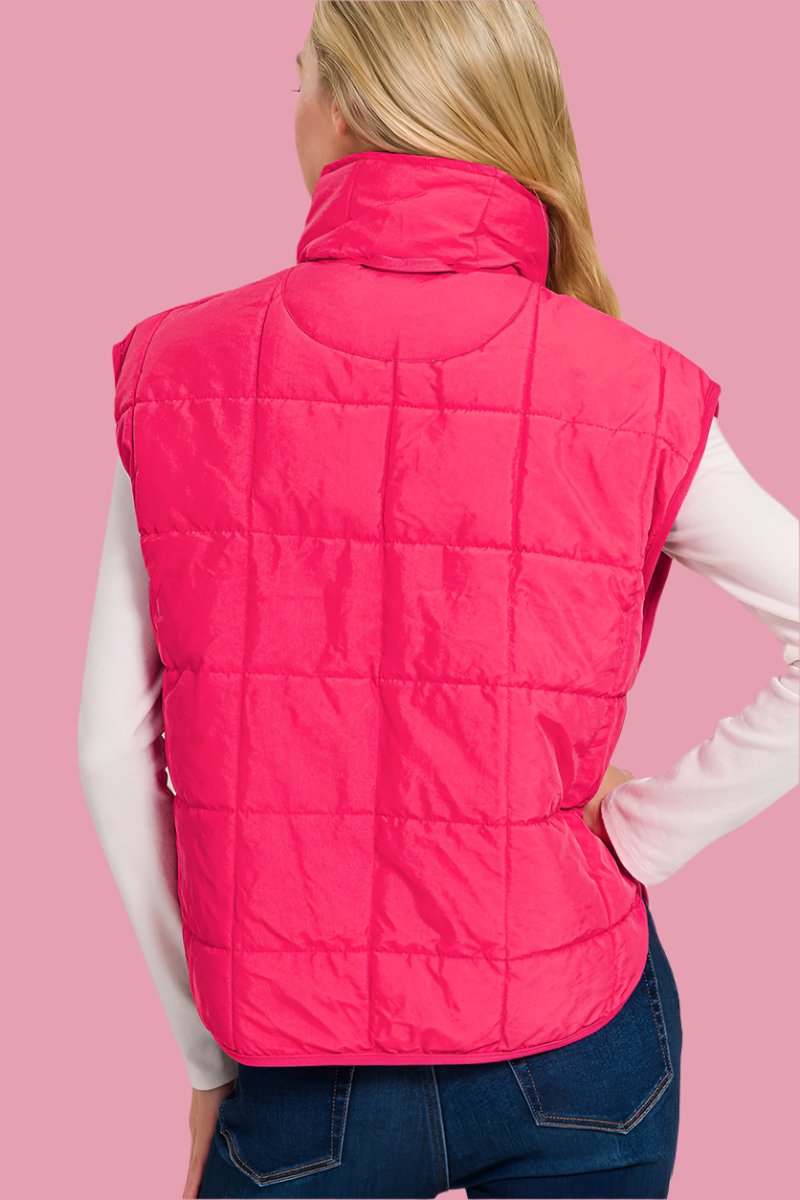 Zenana Zip Up Cropped Puffer Vest with Pockets
