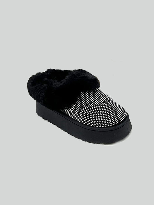 WILD DIVA Embellished Faux Fur Platform Booties tt
