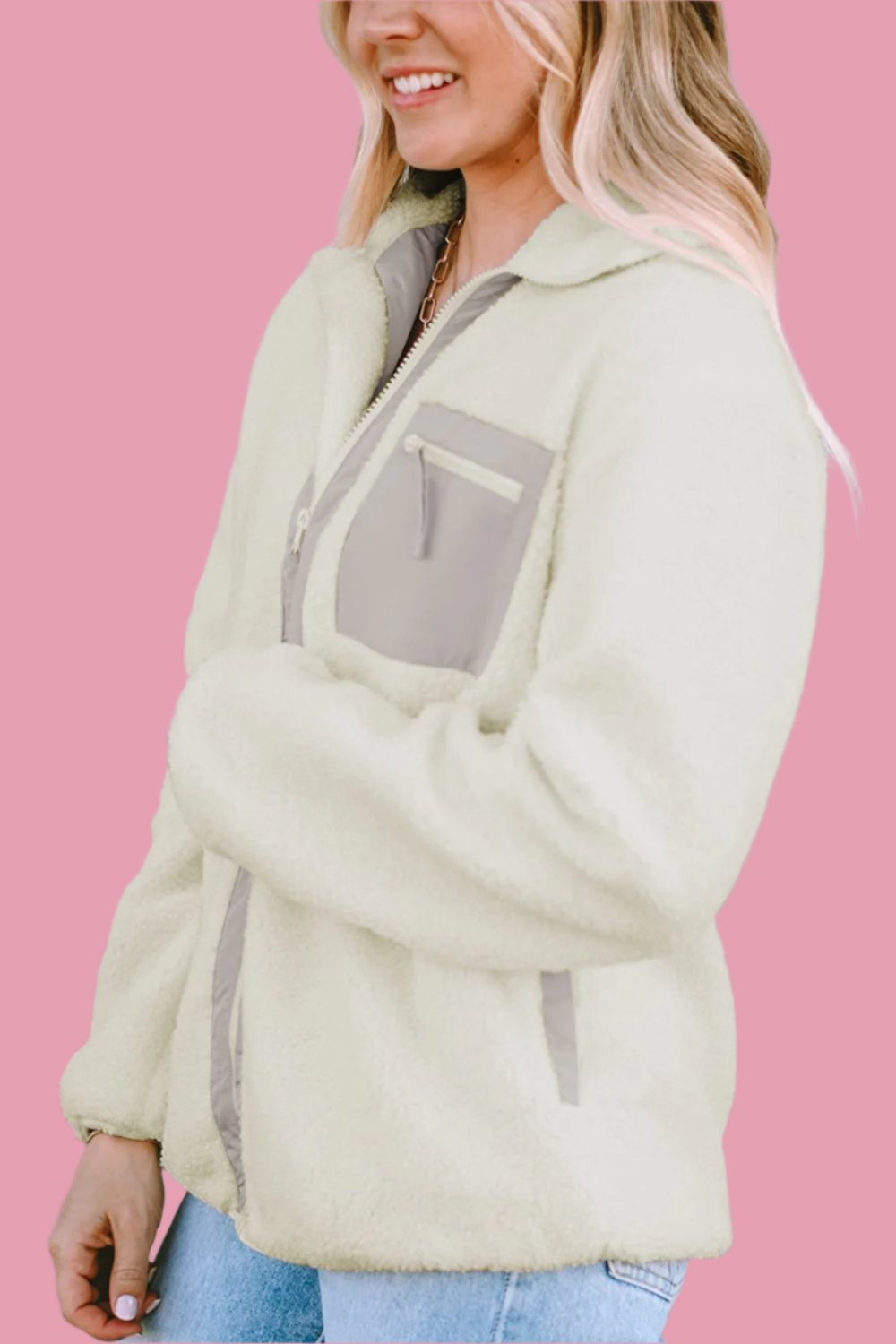 Chest Pocket Zip Up Fleece Jacket