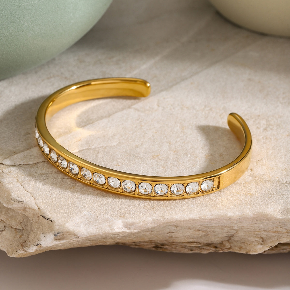 Stainless Steel Inlaid Zirconia Cuff Bracelet