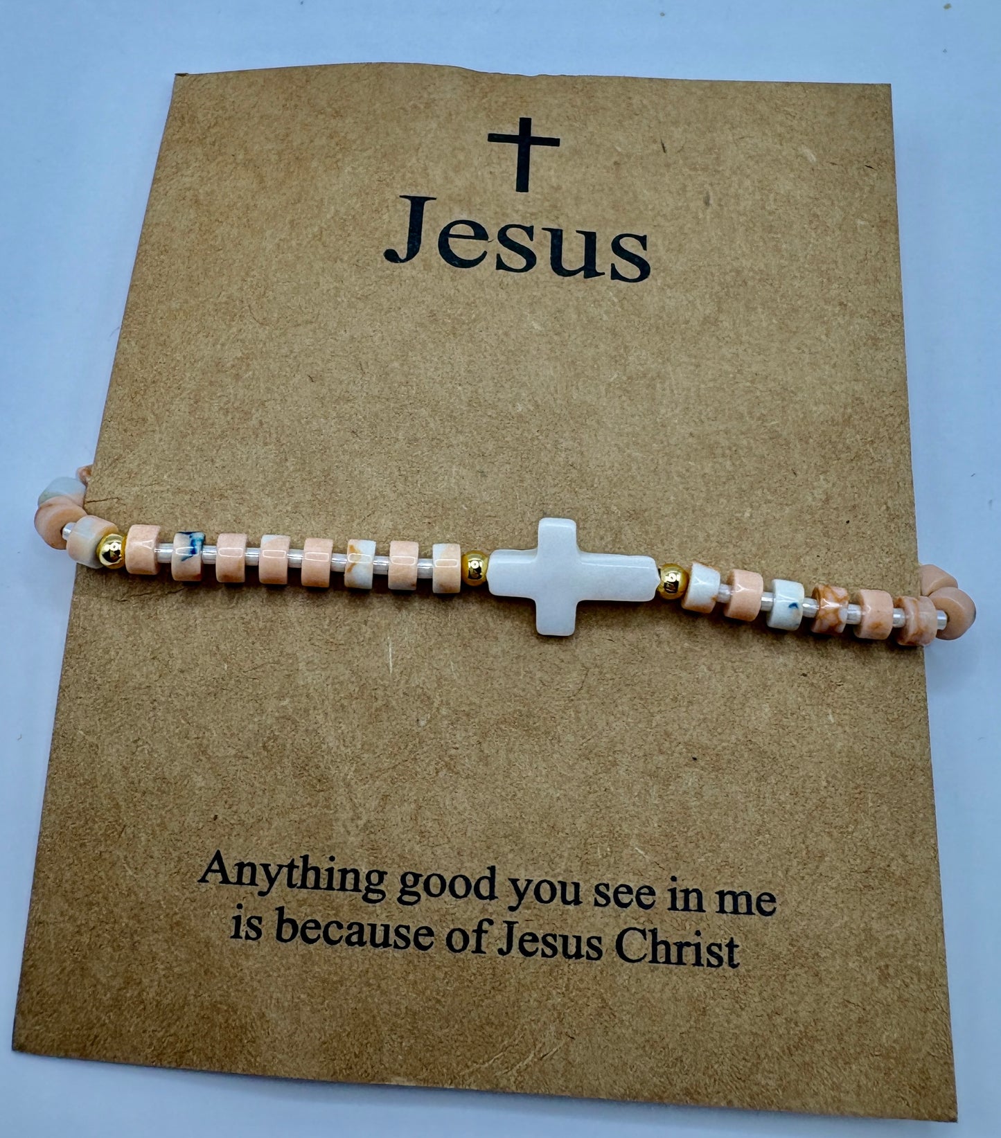 Natural Cross & Hearts Adjustable Stretch Bracelet/jj/Code #7