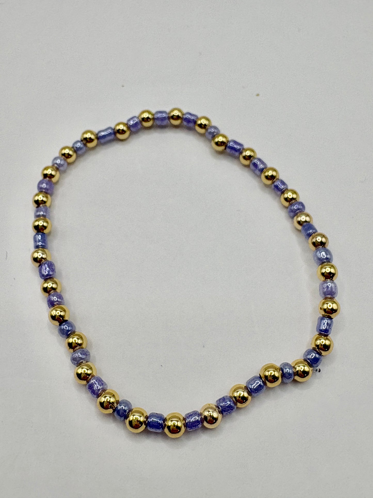 Blue & Gold Beaded Stretch Bracelet/jj/Code #4
