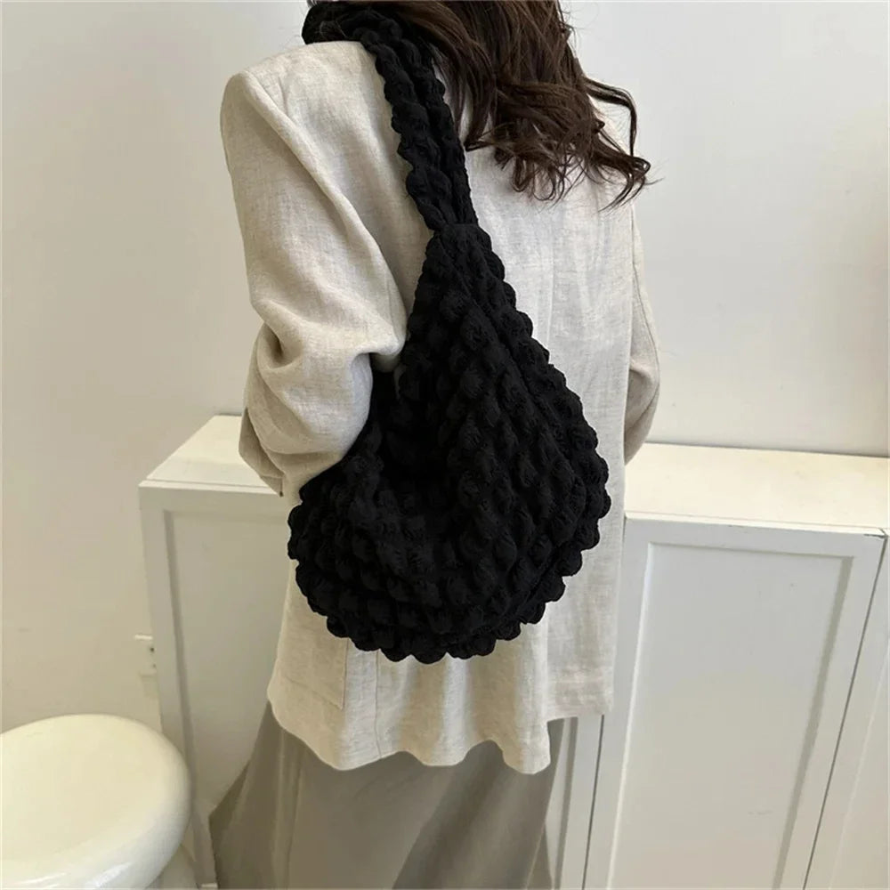 πβ¨ Crossbody Bag With Pleated Design β π§΅ Embroidered Plaid Shoulder Bag π Large Capacity Quilted Tote Bags for Women πps/tt