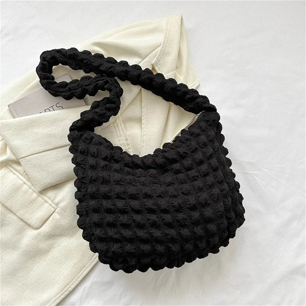 πβ¨ Crossbody Bag With Pleated Design β π§΅ Embroidered Plaid Shoulder Bag π Large Capacity Quilted Tote Bags for Women πps/tt