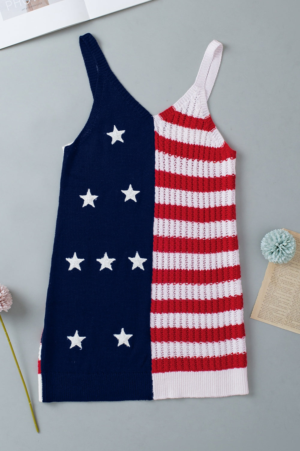 Devine US Flag Round Neck Long Sleeve Knit Top