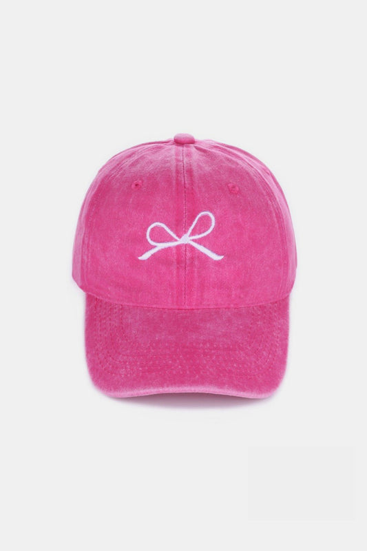 Zenana Bow Embroidered Washed Cotton Caps nt