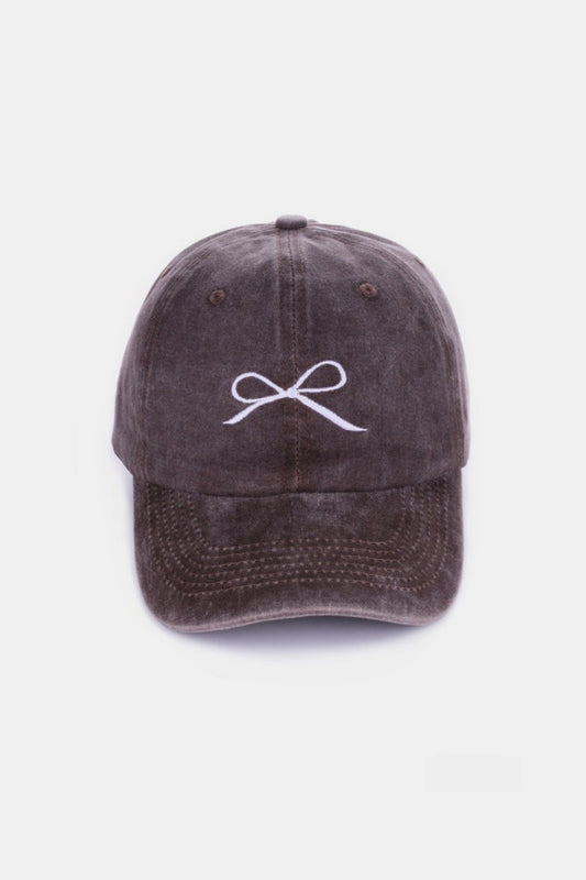 Zenana Bow Embroidered Washed Cotton Caps nt
