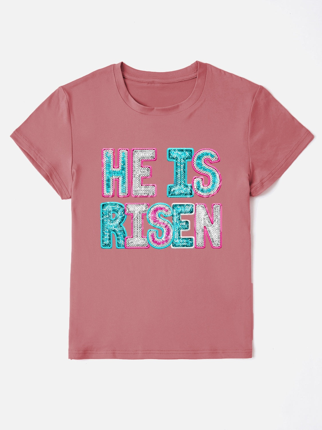 He Is Risen   Sequin Round Neck T-Shirt nt
