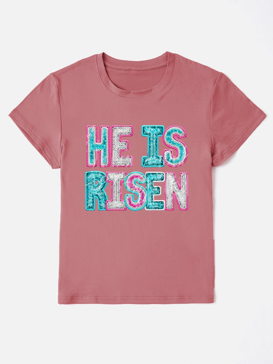 He Is Risen -  Sequin Round Neck T-Shirt nt