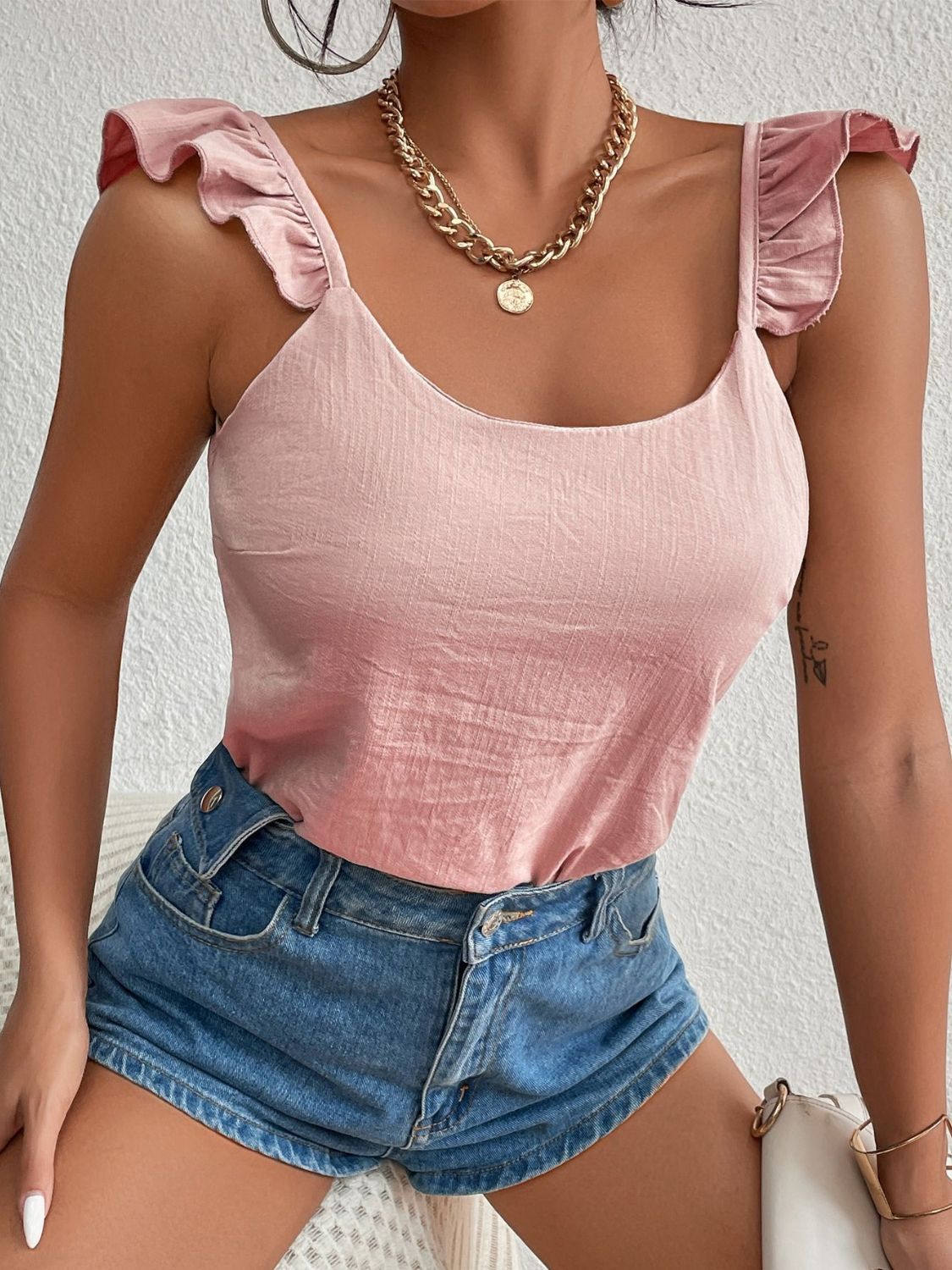 Backless Ruffled Scoop Neck Tank nt