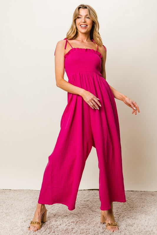 BiBi Texture Smocked Sleeveless Jumpsuit nt