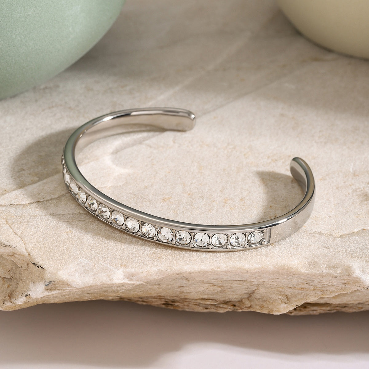 Stainless Steel Inlaid Zirconia Cuff Bracelet