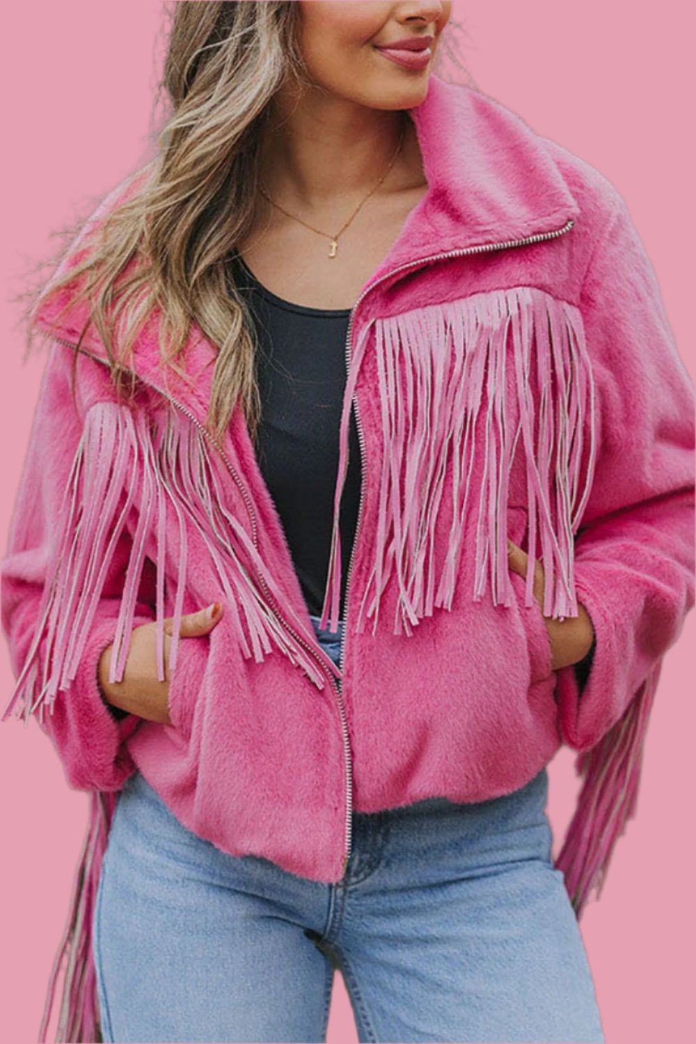 Fringe Zip Up Jacket