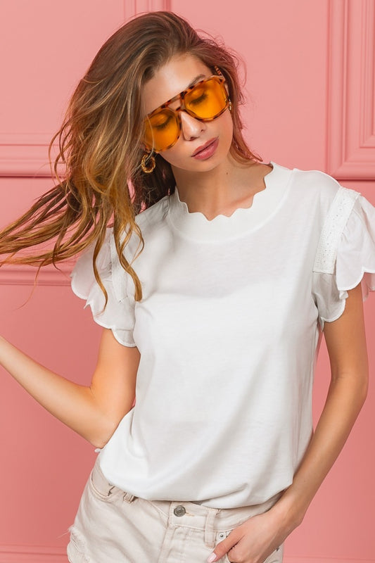 BiBi Scallop Edged Lace Trim Top tt