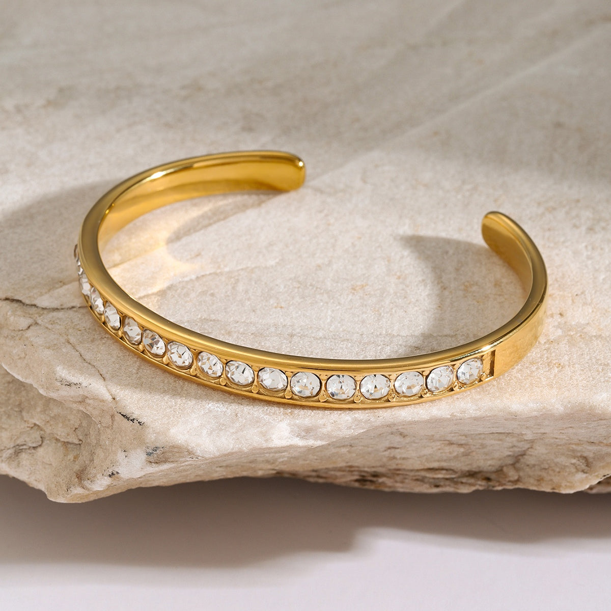 Stainless Steel Inlaid Zirconia Cuff Bracelet