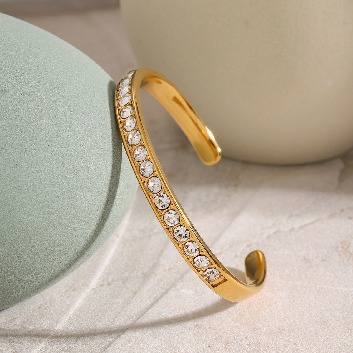 Stainless Steel Inlaid Zirconia Cuff Bracelet