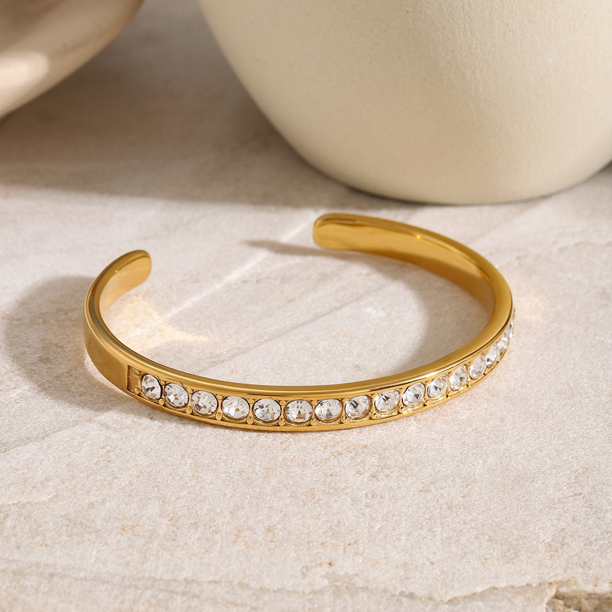 Stainless Steel Inlaid Zirconia Cuff Bracelet