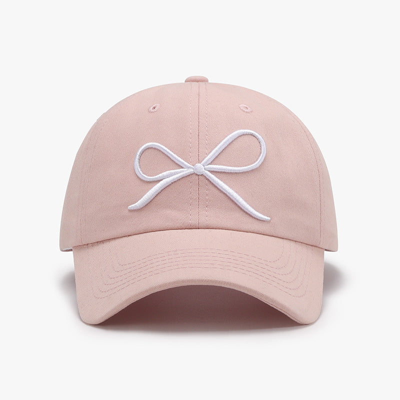 Bow Embroidered Cotton Baseball Cap with Pony Tail Hole nt