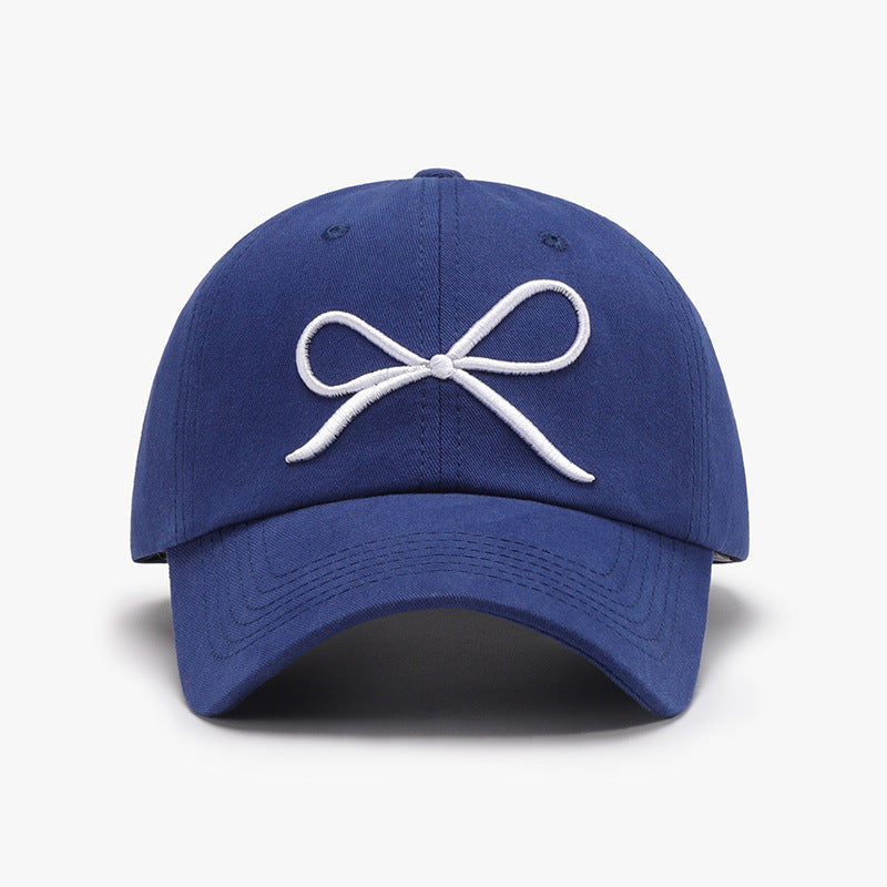 Bow Embroidered Cotton Baseball Cap with Pony Tail Hole nt