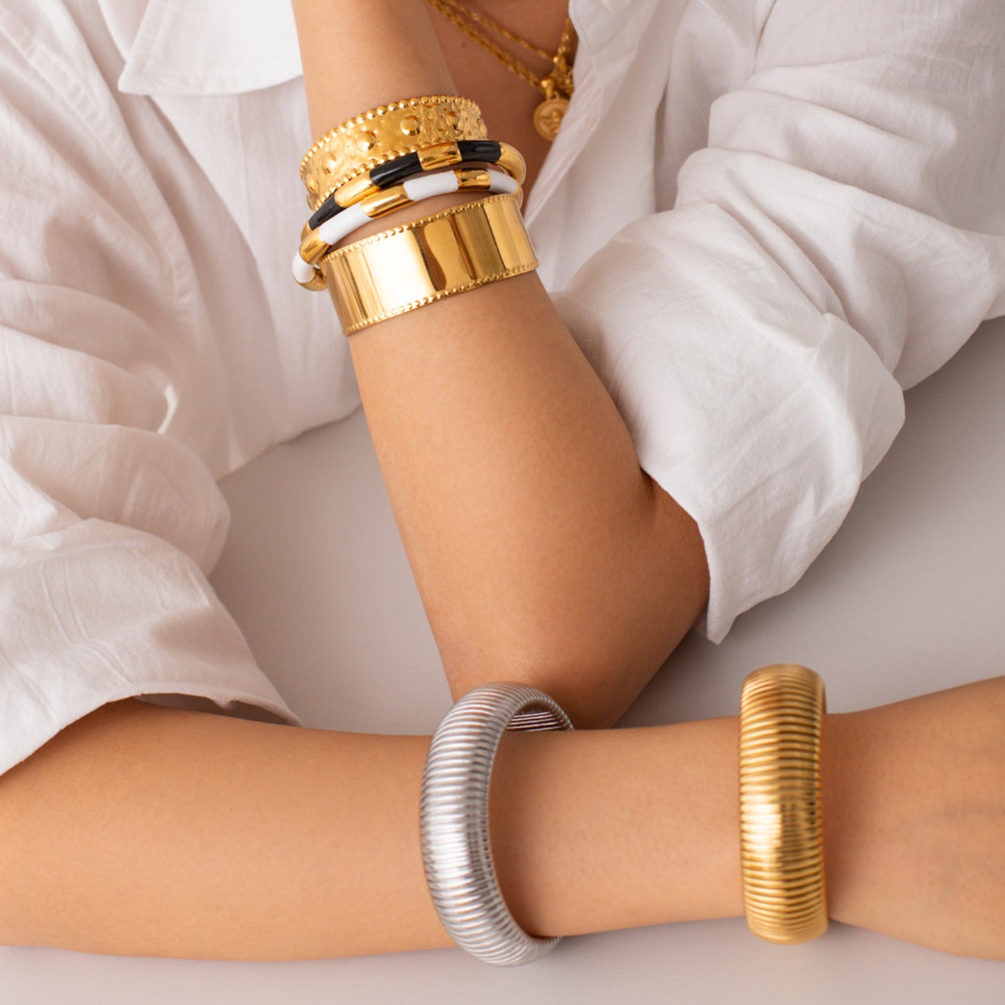 18K Gold-Plated Stainless Steel Bracelet - Studded Gold
