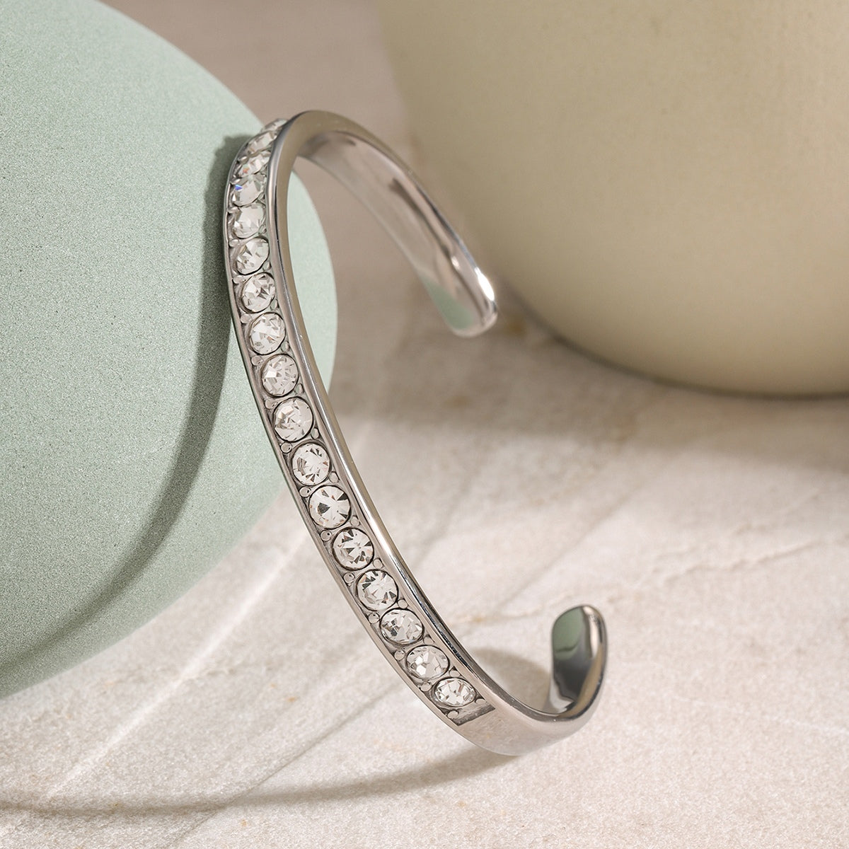 Stainless Steel Inlaid Zirconia Cuff Bracelet
