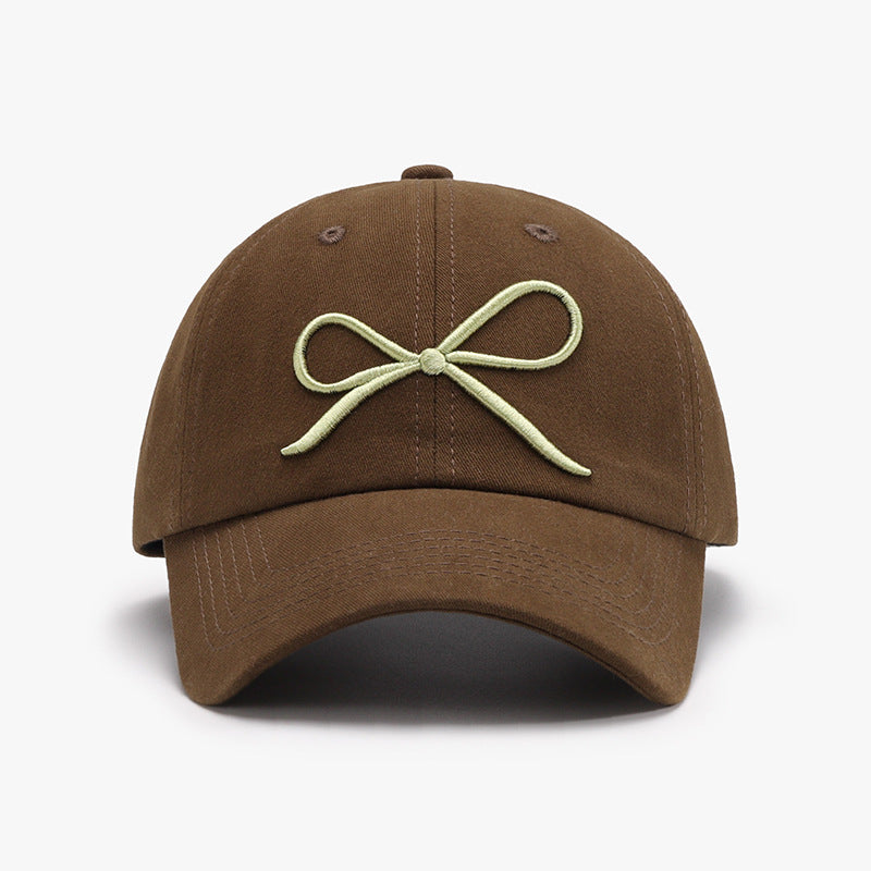 Bow Embroidered Cotton Baseball Cap with Pony Tail Hole nt