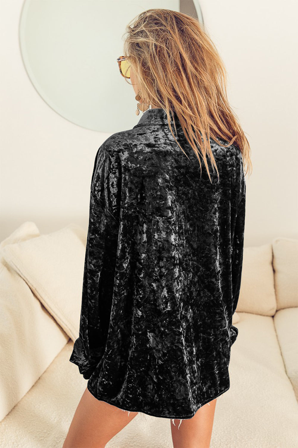 BiBi Button Up Long Sleeve Velvet Shirt tt
