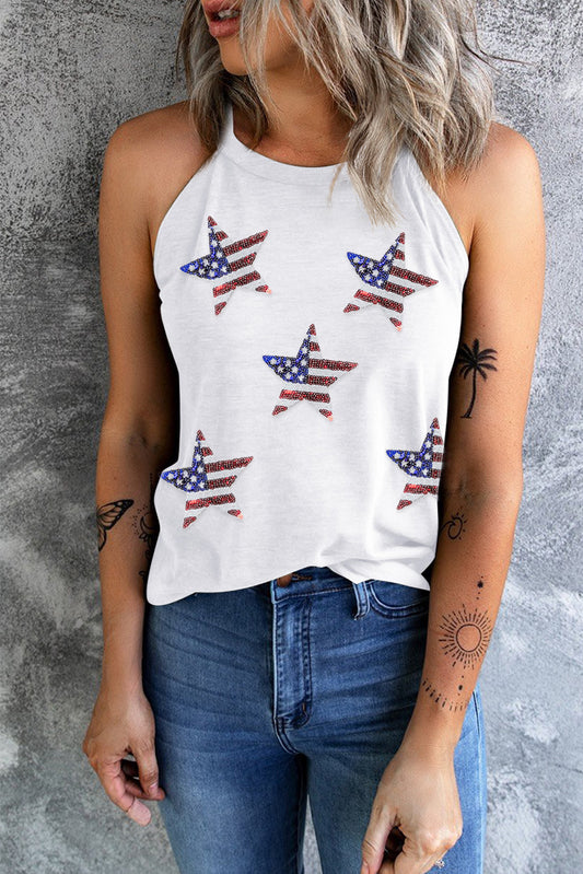 Sequin US Flag Star Grecian Neck Tank nt