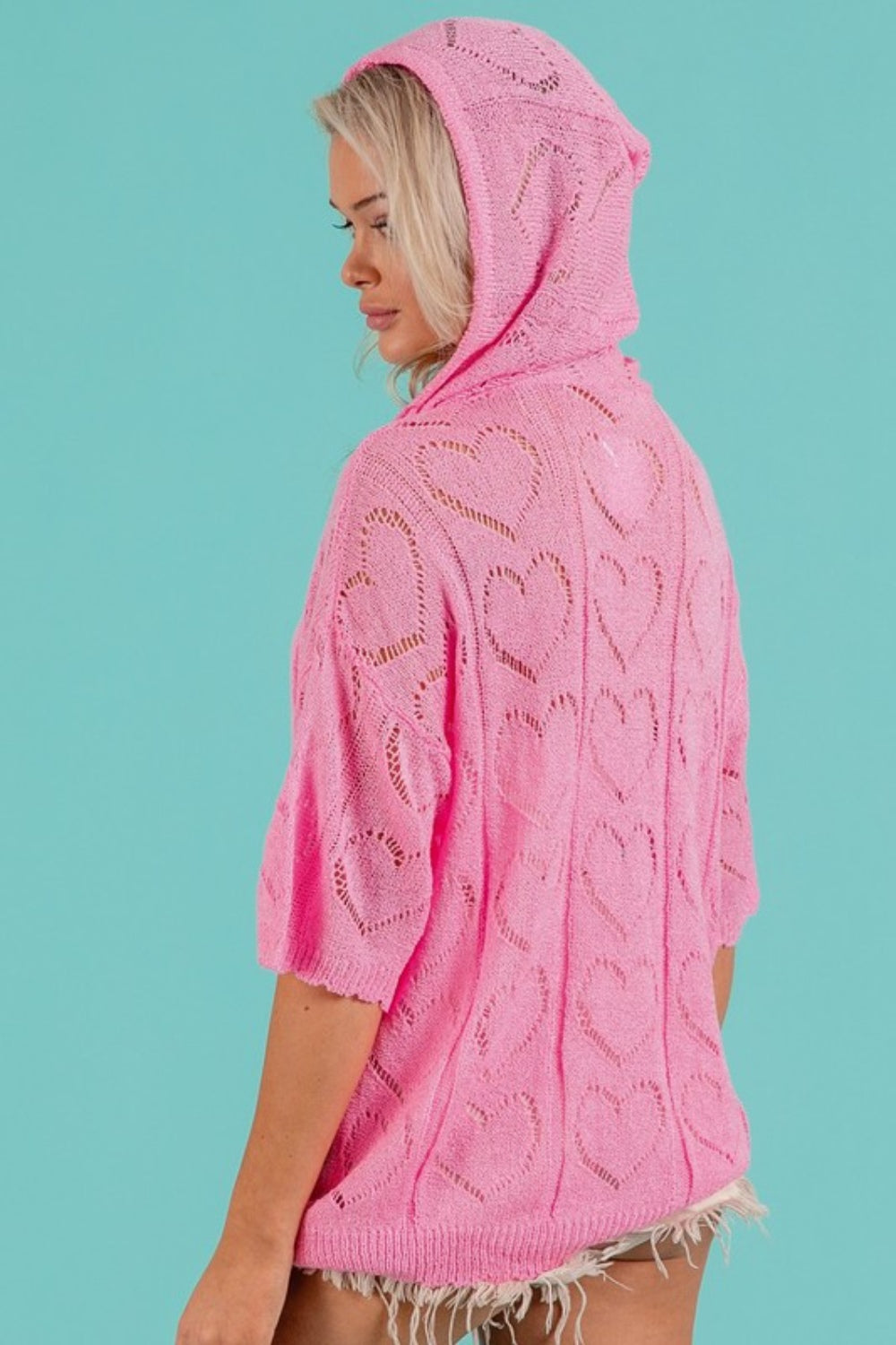 BiBi Openwork Heart Hooded Knit Top nt