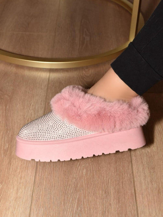 WILD DIVA Embellished Faux Fur Platform Booties tt