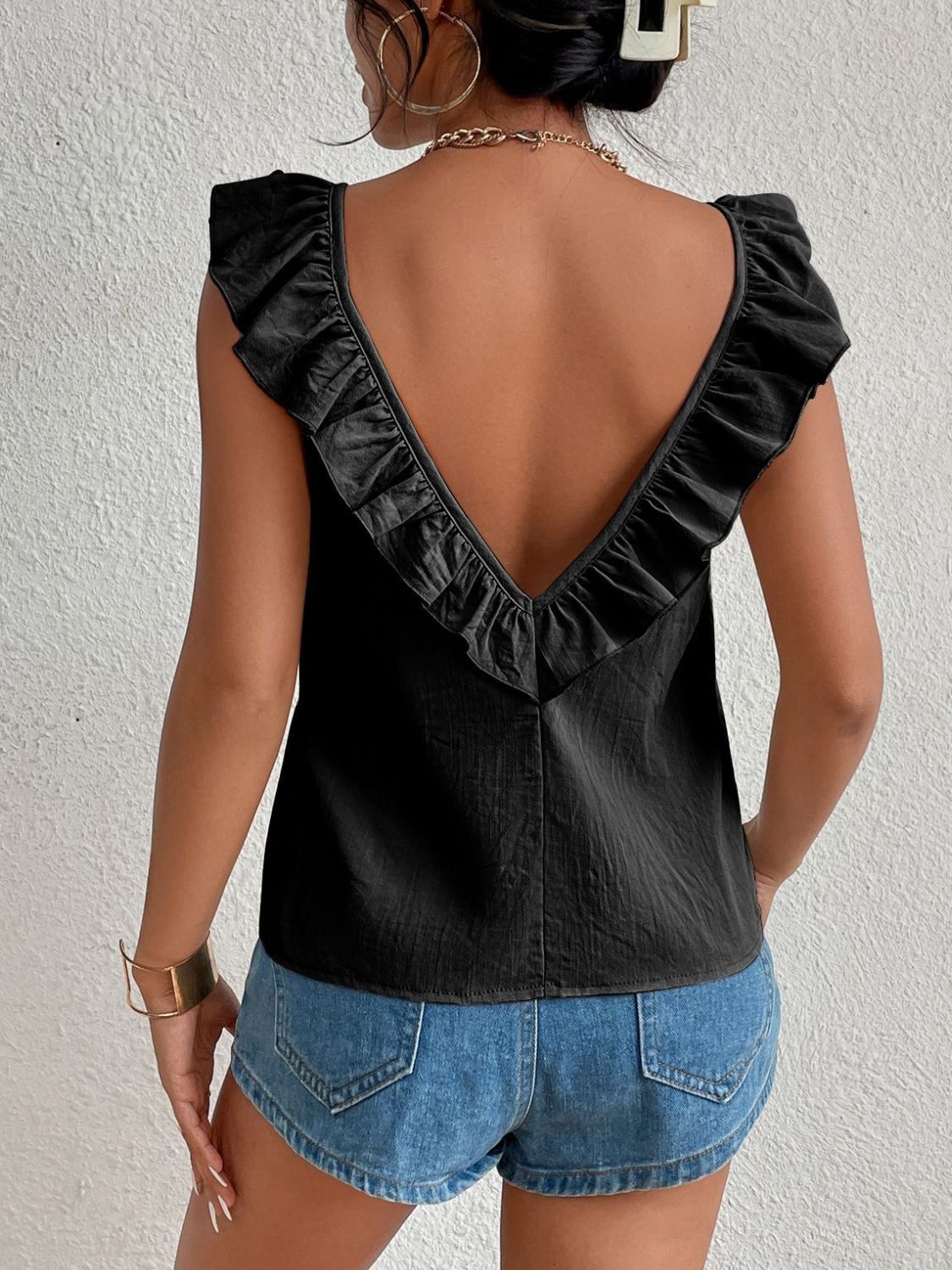 Backless Ruffled Scoop Neck Tank nt