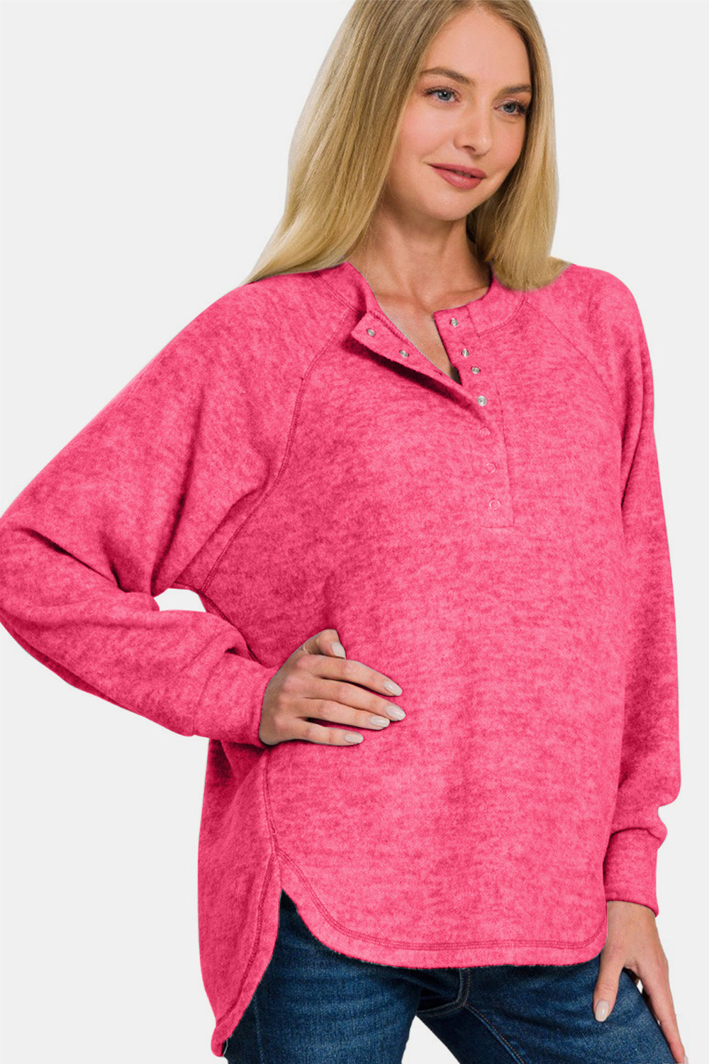 Zenana High-Low Acid Wash Fleece Sweatshirt