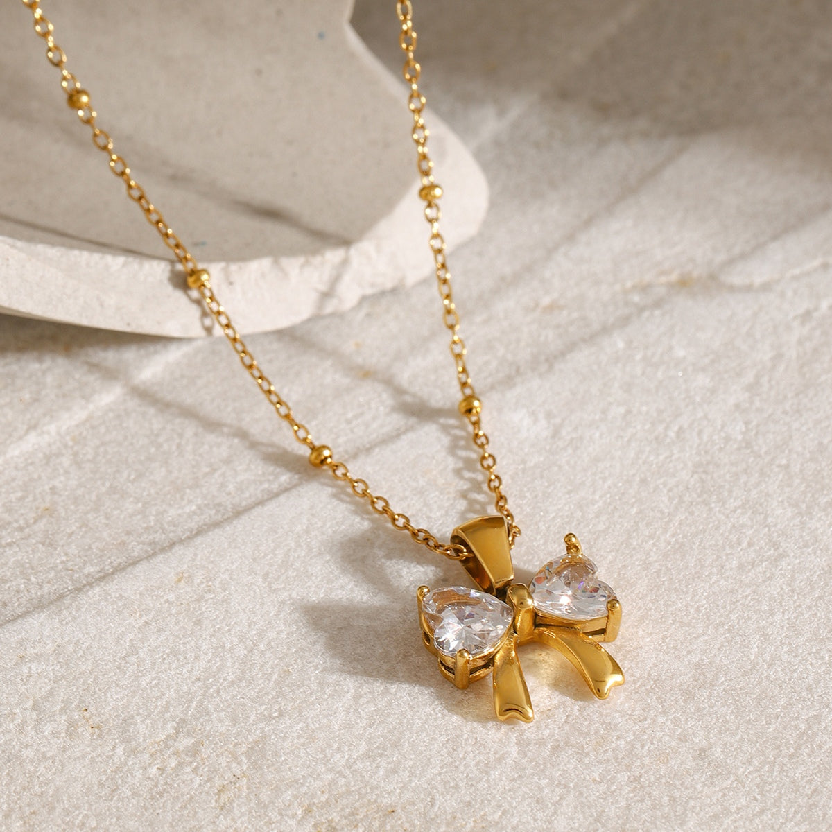 Stainless Steel Inlaid Zircon Bow Necklace Childrens