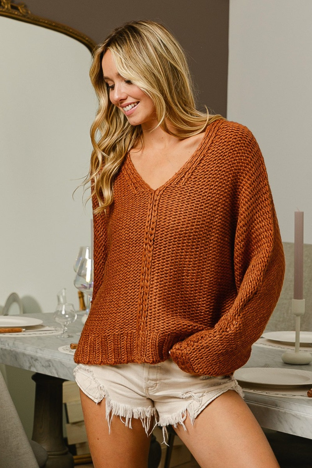 BiBi V-Neck Cable Knit Sweater tt