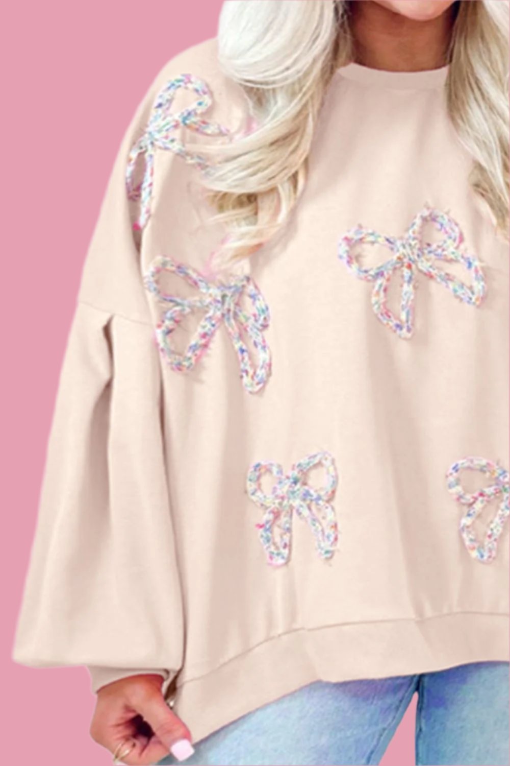 Bow Round Neck Long Sleeve Sweatshirt nt