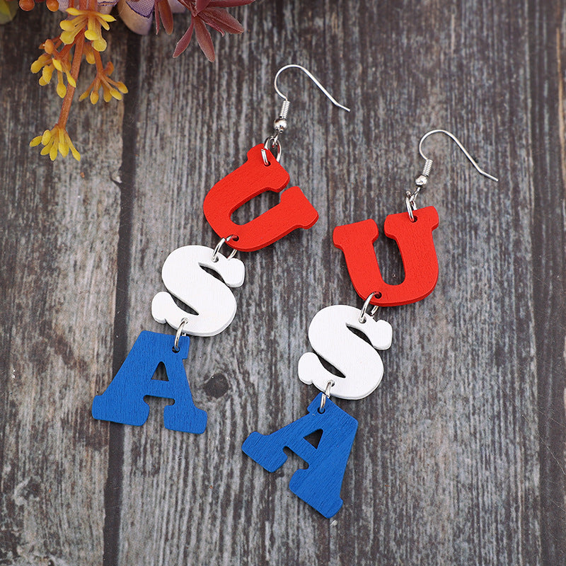 USA Wooden Letter Dangle Earrings nt