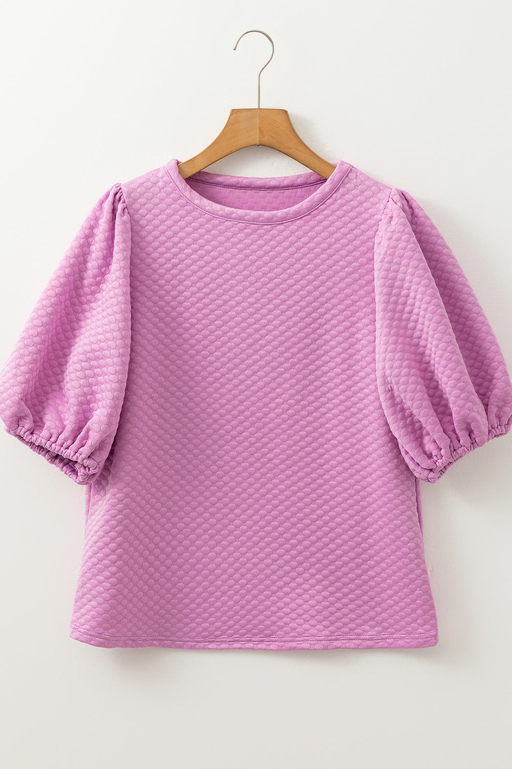 Textured Round Neck Puff Sleeve Blouse nt
