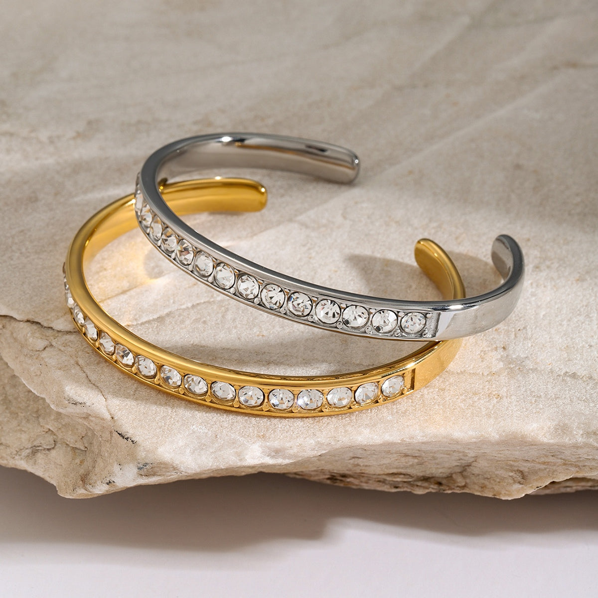 Stainless Steel Inlaid Zirconia Cuff Bracelet