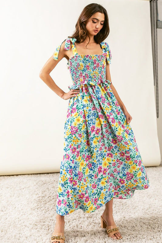 BiBi Floral Ruffle Trim Smocked Cami Dress tt