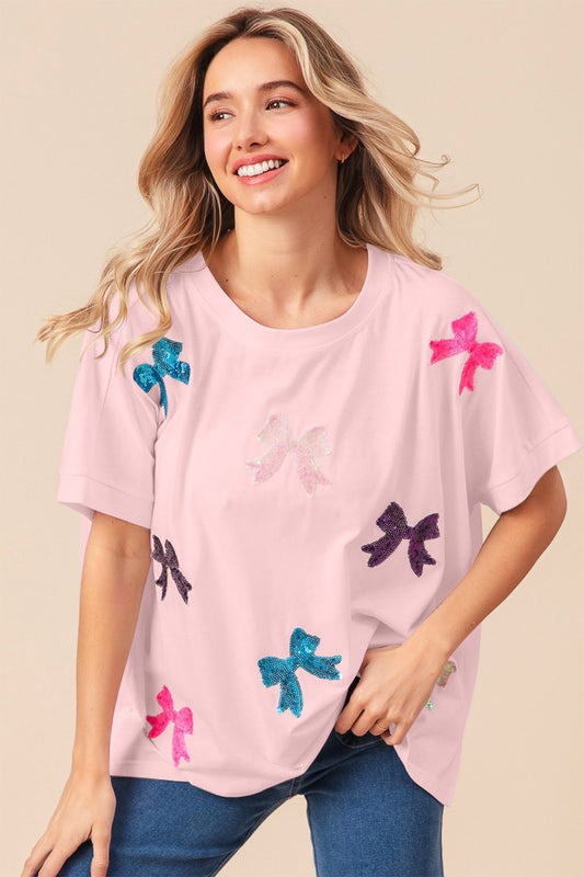 BiBi Sequin Bow Patch Short Sleeve T-Shirt nt