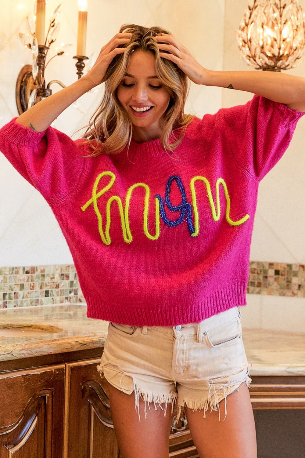 BiBi MOM Contrast Round Neck Sweater nt