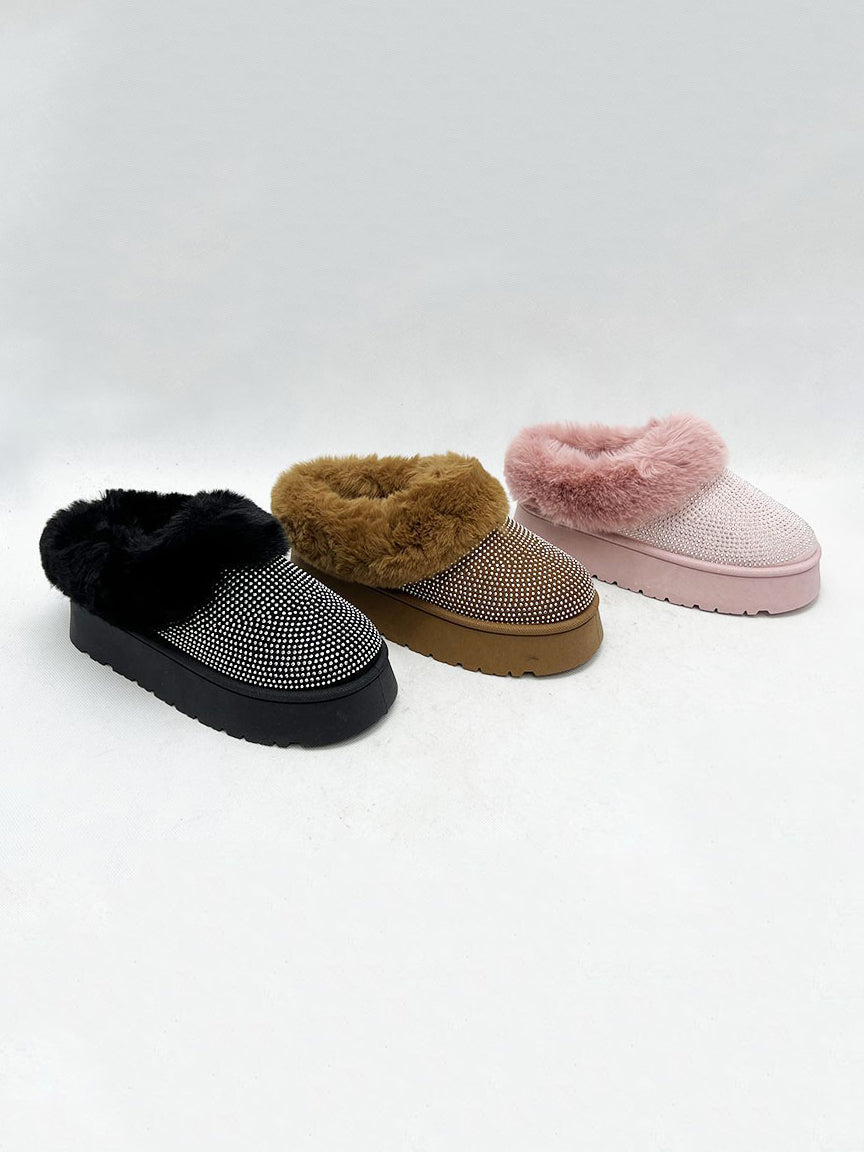 WILD DIVA Embellished Faux Fur Platform Booties tt