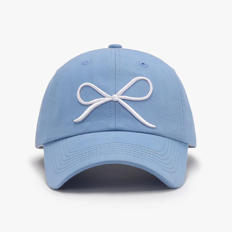 Bow Embroidered Cotton Baseball Cap with Pony Tail Hole nt