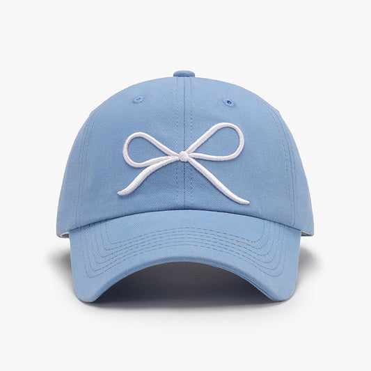 Bow Embroidered Cotton Baseball Cap with Pony Tail Hole nt