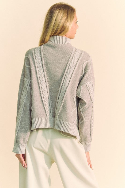 Davi & Dani Cable-Knit Turtleneck Dropped Shoulder Sweater tt